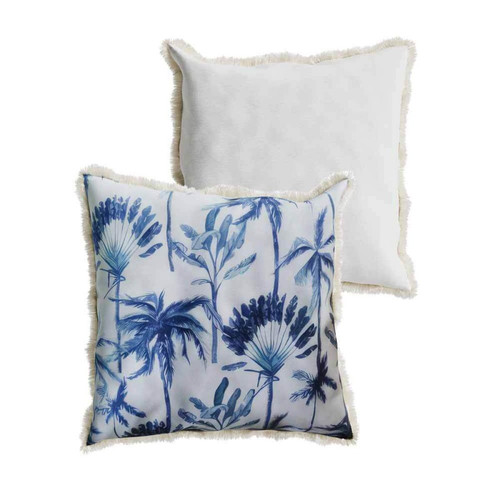 Coussin carré à motifs feuillage tropical bleu Dakar déhoussable et avec rembourrage en mousse POTIRON PARIS  - Textile design
