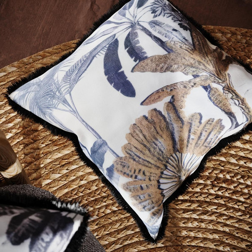 Coussin carré motif palmier bicolore déhoussable Kobé avec rembourrage en mousse - POTIRON PARIS - Coussin blanc