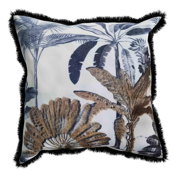 Coussin carré motif palmier bicolore déhoussable Kobé avec rembourrage en mousse