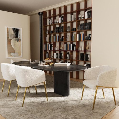 Fauteuil de salle à manger tissu bouclette et pieds en métal BASILE Blanc - POTIRON PARIS - Salon meuble deco