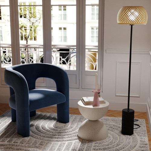 Fauteuil de salle à manger en velours ALFRED bleu  POTIRON PARIS  - Fauteuil velours design