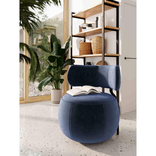 Fauteuil arrondi en velours bleu MIA - POTIRON PARIS - Pouf et fauteuil design