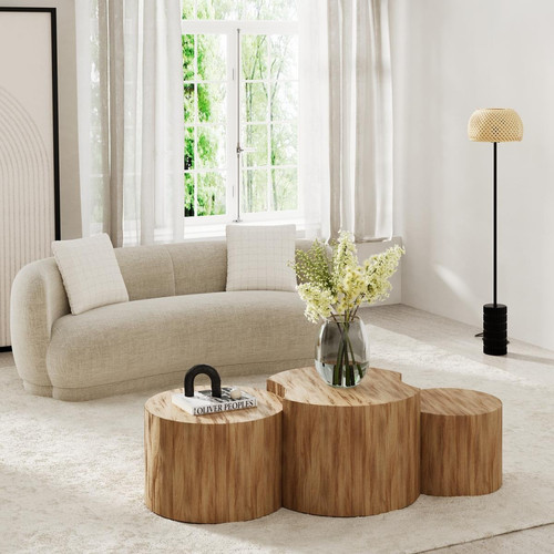 Ensemble de 3 tables basses rondes design en bois RHEA - POTIRON PARIS - Salon meuble deco