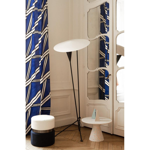 Pouf contemporain bicolore structure en bois de pin et cérclage métal noir CASSIOPEE POTIRON PARIS  - Pouf tissu design