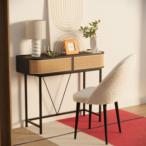 Table console noire en bois avec tiroirs rotin tressé pieds métal DAPHNE POTIRON PARIS  - Promos deco design 20 a 30