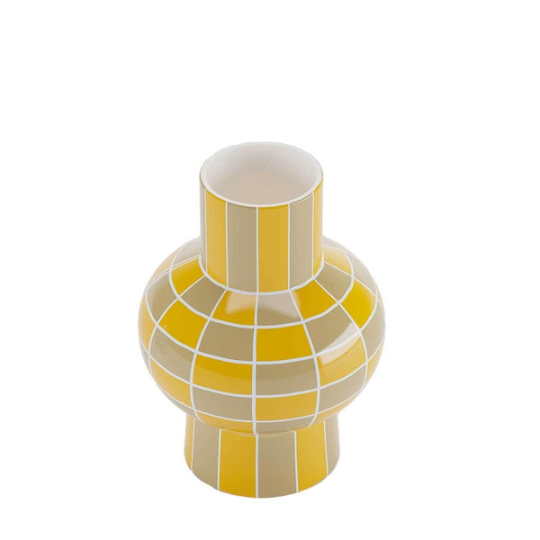 Vase décoratif en céramique motif damier jaune LOUVRE