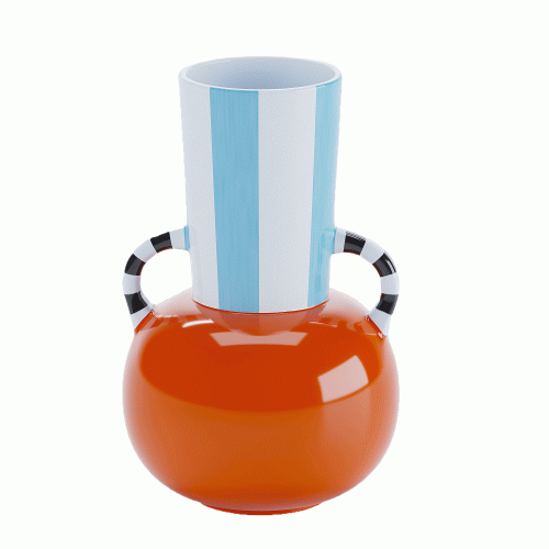 Vase décoratif style ethnique en céramique à rayures avec poignée OSLO multicolore POTIRON PARIS  - Vase design