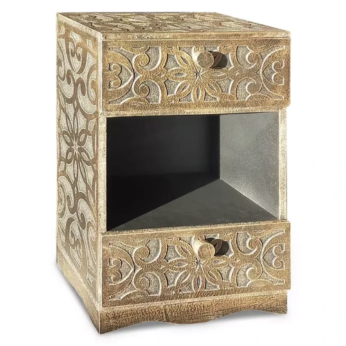 Table de chevet orientale bois sculpté 2 tiroirs Monboly Bronze 3S. x Home  - Table de chevet blanc design