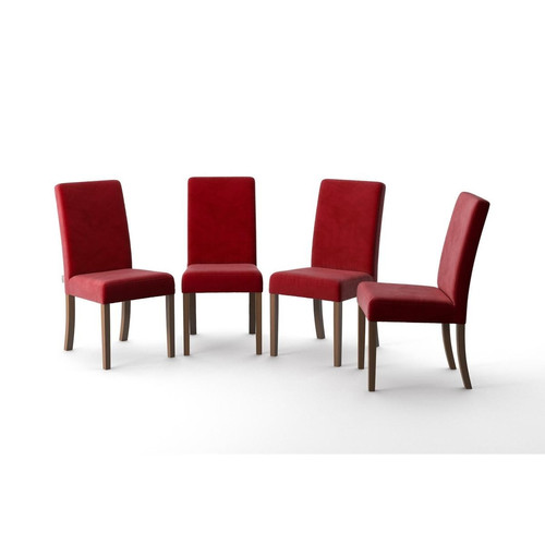 Lot De 4 Chaises TONKA Rouge - Pieds En Bois Brun - Chaise rouge design