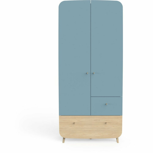 Armoire 2 portes FIRMIANA Bleu orage et pin naturel  - DeclikDeco - Rangement meuble