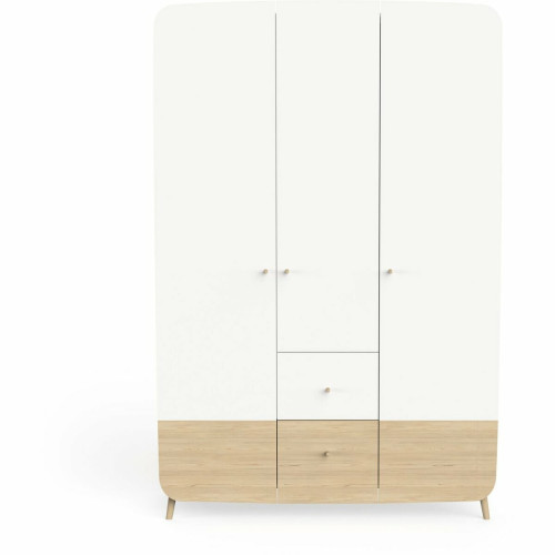 Armoire 3 portes + 4 tiroirs FIRMIANA blanc et pin naturel DeclikDeco  - Nouveautes rangement