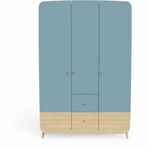 Armoire 3 Portes + 4 tiroirs FIRMIANA bleu orage et pin naturel DeclikDeco  - Nouveautes deco design
