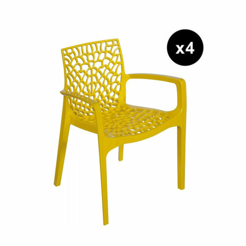 Lot de 4 Chaises Design Jaune Avec Accoudoirs Gruyer 3S. x Home  - Lot 4 chaises design
