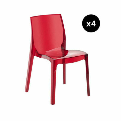 Lot de 4 Chaises Design Rouge Transparent Lady 3S. x Home  - Chaise design et tabouret design