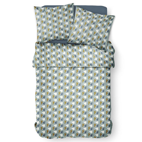 Parure de lit 2 personnes Coton Zippée Côté Imprimé Mawira Judith Today  - Parure de lit bleu