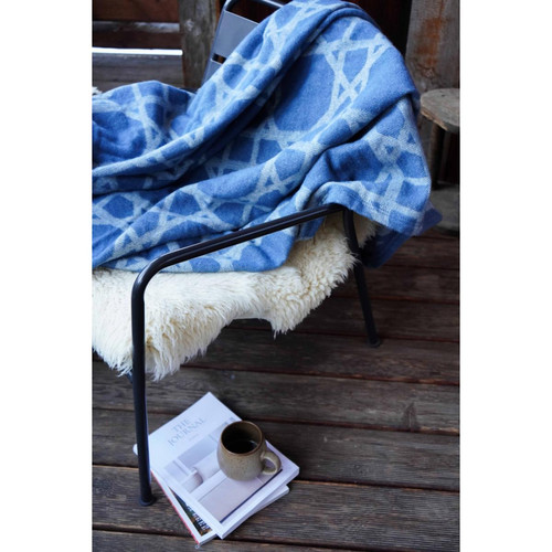 Couverture en laine mélangée motif cannage LE CANNET Bleu marine toison d'or  - Parure de lit