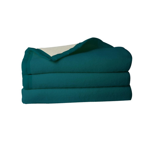 Couverture en pure laine double face VOLTA Bleu - toison d'or - Linge de lit