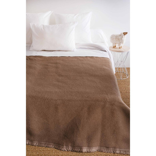 Couverture en pure laine double face VOLTA Marron - toison d'or - Linge de lit