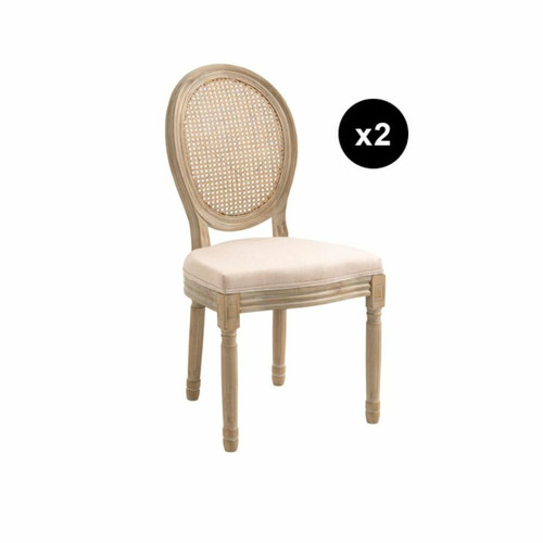 Lot de 2 chaises médaillon en bois massif et en tissu Beige RICHELIEU 3S. x Home  - Chaise design et tabouret design
