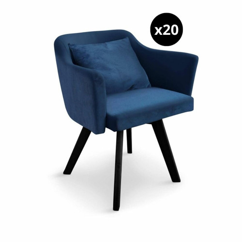 Lot de 20 Fauteuils scandinave Dantes Velours Bleu 3S. x Home  - Chaise bleu design
