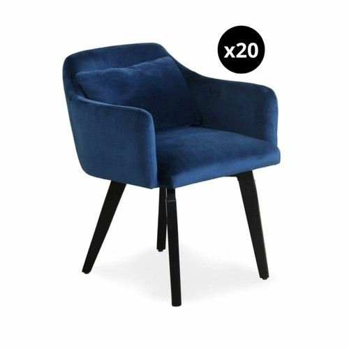 Lot de 20 chaises / fauteuils Gybson Velours Bleu 3S. x Home  - Chaise bleu design