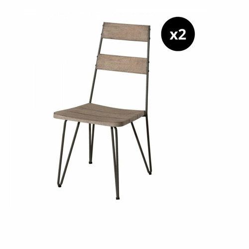 Ensemble de 2 chaises de jardin scandinaves en bois Teck teinté grisé et métal - Macabane - Macabane meubles