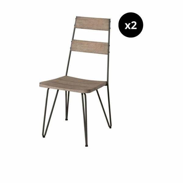 Ensemble de 2 chaises de jardin scandinaves en bois Teck teinté grisé et métal