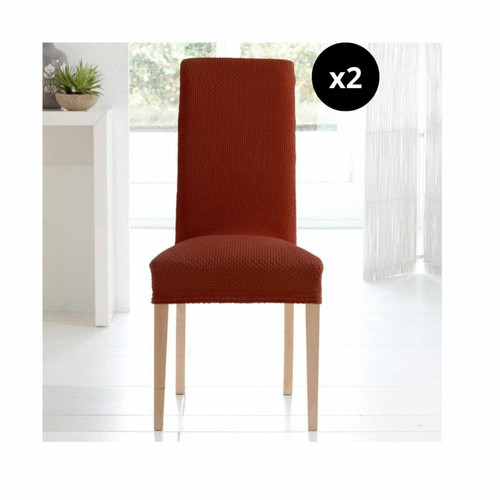 Lot de 2 Housses de chaise CORA Bi Extensible Rouge tomette - becquet - Textile design