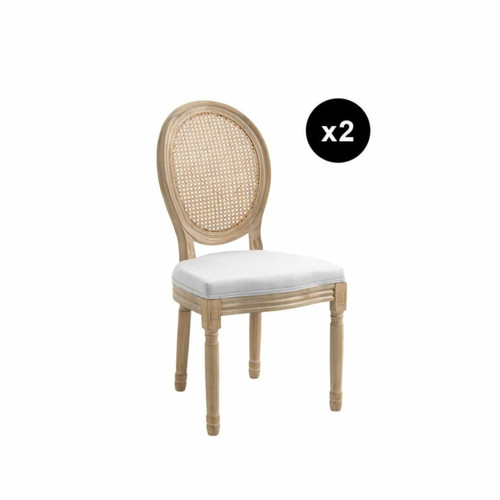 Lot de 2 chaises médaillon en bois massif et en tissu Gris clair RICHELIEU - 3S. x Home - Edition authentique