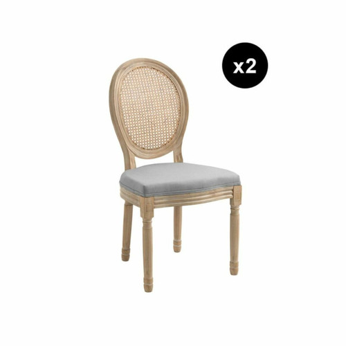 Lot de 2 chaises médaillon en bois massif et en tissu Gris foncé RICHELIEU - 3S. x Home - Edition Authentique Salle à manger