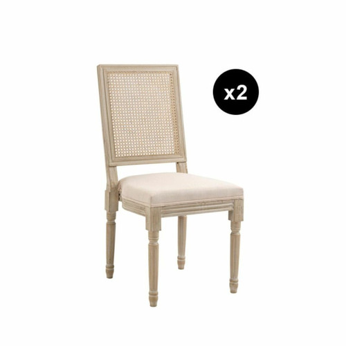 Lot de 2 chaises en bois massif et en tissu Beige CAMBRIDGE - 3S. x Home - Edition authentique