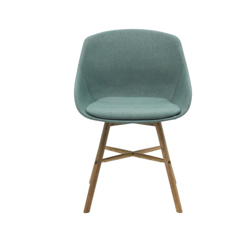 Chaise repas tissu vert sapin pieds chêne foncé Zago  - Chaise design
