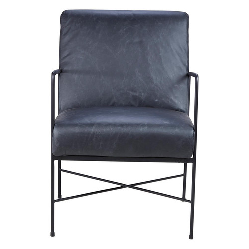 Fauteuil cuir noir pieds métal Zago  - Pouf et fauteuil design