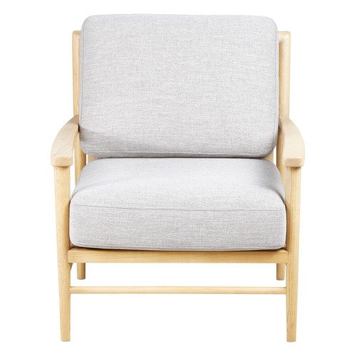 Fauteuil tissu lin gris clair pieds frêne naturel Zago  - Pouf et fauteuil design