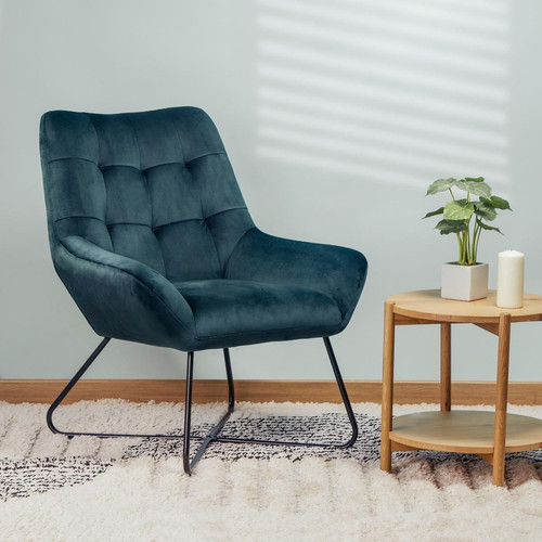 Fauteuil velours gris bleu Zago  - Pouf et fauteuil design